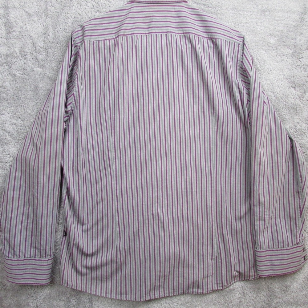 Hugo Boss Shirt Mens Large Gray Purple‎ Striped Button Down Reg Fit Long Sleeve - Picture 2 of 7
